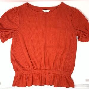 Lucky Brand Fiery Red Pointellen Knit Banded Super Soft Women's Top Size XS‎
